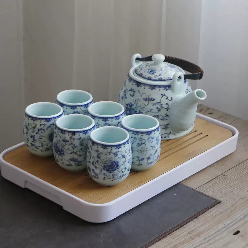 陶瓷大水壶茶具泡茶壶茶杯托盘整套家用茶壶-