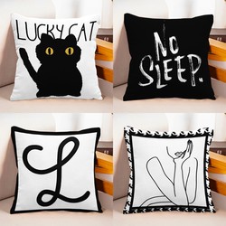Black and White Sofa Throw Pillow, Geometric Cushion, High-End Nordic Style, ins Pillows, Living Room Lumbar Support, Simple Line Pillow Cover