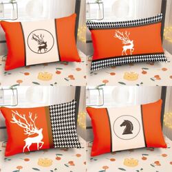 Lumbar Pillow Cushion Cover Rectangular 50X70 Pillow Scandinavian Light Luxury Houndstooth Sofa Orange Pillow