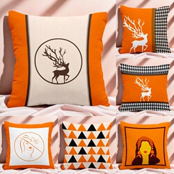 Nordic Orange Sofa Cushion for Home Living Room, Headboard Cushion, Car Use, Ins Style, High-End Luxury Backrest Pillow Cover