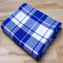 Student Dormitory Single Blue and White Checkered Bed Sheet and Duvet Cover Set, 1.5m Pure Cotton Bedding Set
