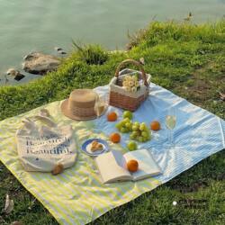 Color-Blocked Striped Picnic Mat for Friends Gatherings, Outdoor Camping, Beach, Grass, Moisture-Proof, Thickened, Portable