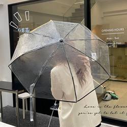 Transparent Folding Umbrella, Fully Automatic, 70% off Ribs, Unisex, Fresh Style, Student, Trendy Umbrella, Korean Style, Simple Design, Thickened