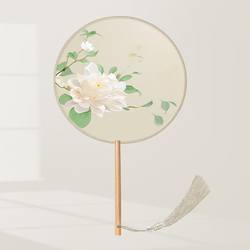 Traditional Round Fan, Ancient Style Fan, Children's Summer Semi-Transparent Long-Handled Dance Fan, Girls' Traditional Chinese Costume, Hanfu, Cheongsam, Embroidered Small Round Fan