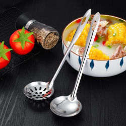 Stainless Steel Soup Spoon for Home Use, Large Spoon for Serving Soup and Porridge, Long-Handled Small Hot Pot Special Strainer Spoon, Spatula, Kitchen Utensil Set