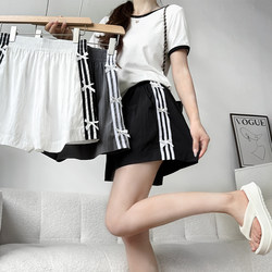 Bowknot Sports Shorts for Women, Summer Thin Style, 2026 New Model, Quick-Dry Wide-Leg Casual Striped Five-Point Shorts