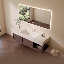 Medieval-Style Cave Stone Slab Hot-Bent Integrated Basin Honeycomb Aluminum Bathroom Cabinet Combination Washbasin Cabinet Bathroom Sink