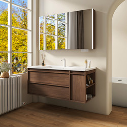 Medieval-Style Ceramic Integrated Basin with Side Storage Bathroom Cabinet, Honeycomb Aluminum Bathroom Cabinet, Washbasin Cabinet Combination