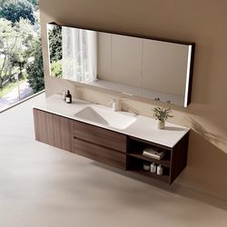 Medieval-Style Slate Hot-Bent Integrated Basin Walnut Honeycomb Aluminum Bathroom Cabinet Combination Washbasin Cabinet Washstand