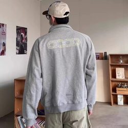 GOODBRAND GB Pearl Hot Rhinestone Fit Polo Neck Long sleeves pullover Loose Sweatshirt Unisex Couple
