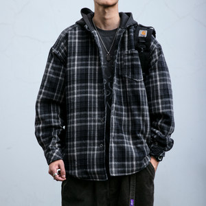 Japanese retro contrasting color plaid cotton jacket men's winter trendy brand loose couple hooded cotton jacket warmth and thickened jacket trendy
