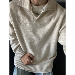 UNLG American retro polo collar knitted sweater men's autumn and winter lapel loose casual casual simple high-end knitted sweater