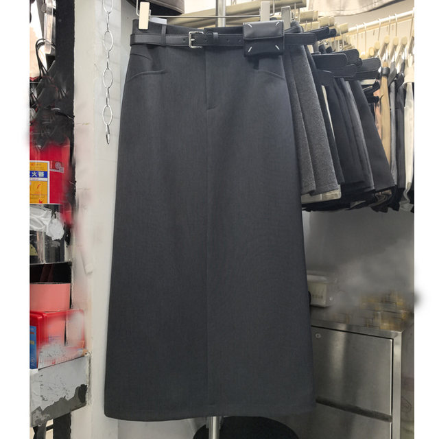 
YIMOXI mid-length skirt for women with high waist straight 2025 summer temperament slimming back slit suit versatile skirt black