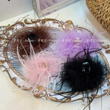 
Ins style super fairy internet celebrity feather clip bangs clip ostrich temperament high-end clip hair clip 7cm grab clip