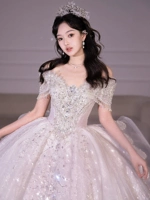 Расширенное свадебное платье, элитный наряд маленькой принцессы, открытые плечи, премиум класс