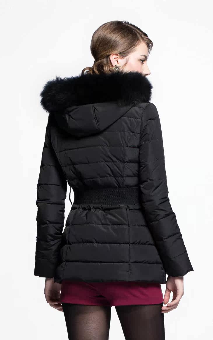 veromoda狐狸毛领双2015时尚排扣修身中长款羽绒服|314412004