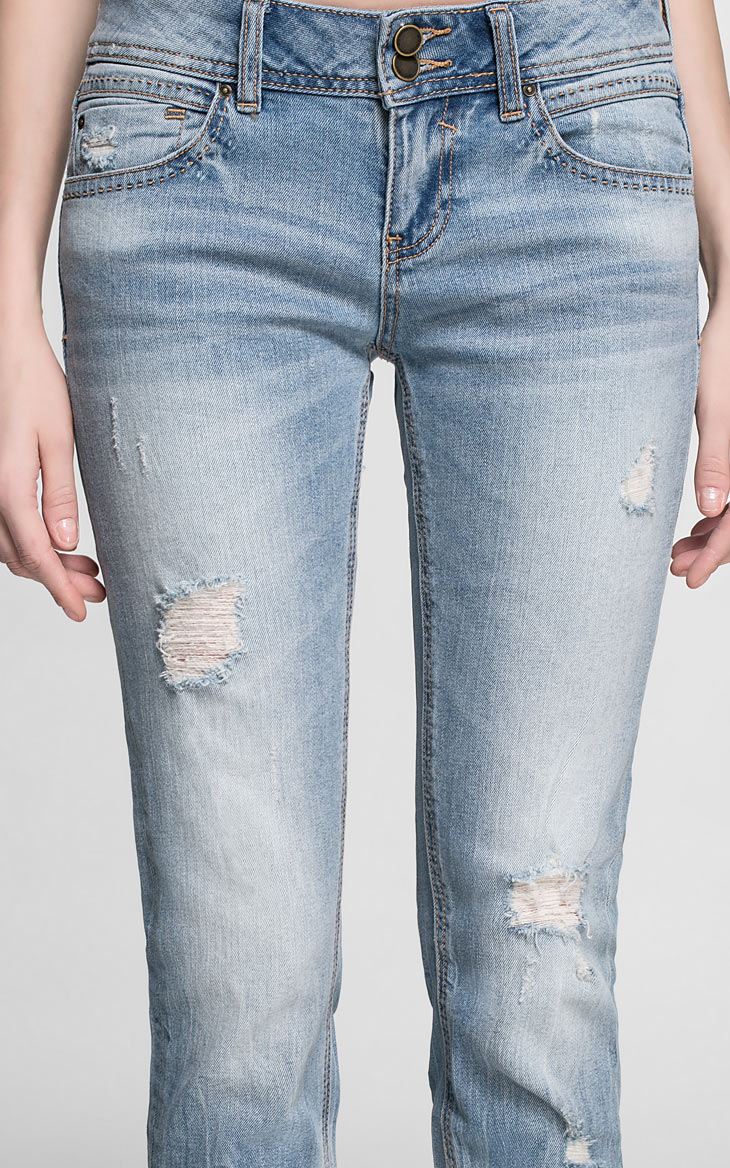 vero moda破洞砸线装饰双扣腰2015时尚头直筒修身牛仔裤|315132069