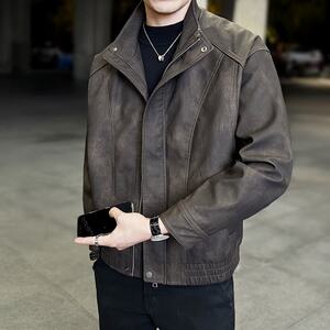 
Autumn new leather jacket men's stand collar casual fashion handsome motorcycle leather jacket ruffian