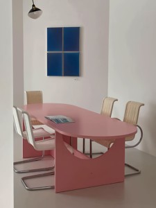 
Cream style dining table for home small apartment designer pink irregular special-shaped desk office workbench