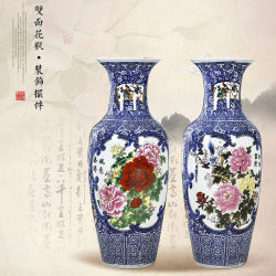 Jingdezhen Ceramic Blue and White Porcelain Large Floor Vase for Living Room Chinese-Style Home Decor Opening Ceremony Craft Decoration