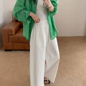 
2026 Comfortable Casual High Waisted Wide Leg Pants Solid Color Loose Slim Straight Nine-Point Pants Spring New Lazy Feeling Women's Pants