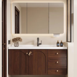Medieval-Style Oak Bathroom Cabinet Set with Integrated Slate Ceramic Basin, Bathroom Sink, Washbasin, and Face Basin