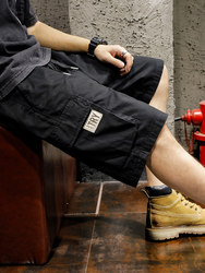 Summer American-Style Black Cargo Shorts for Men, Trendy Brand Men's Spring and Autumn New Casual Loose Men's Five-Point Pants
