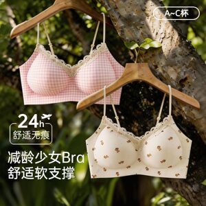
Strawberry Bear Seamless Underwear Women's Small Breast Gathering Bigger Sweet Girl Comfortable Soft Support Wireless Bra