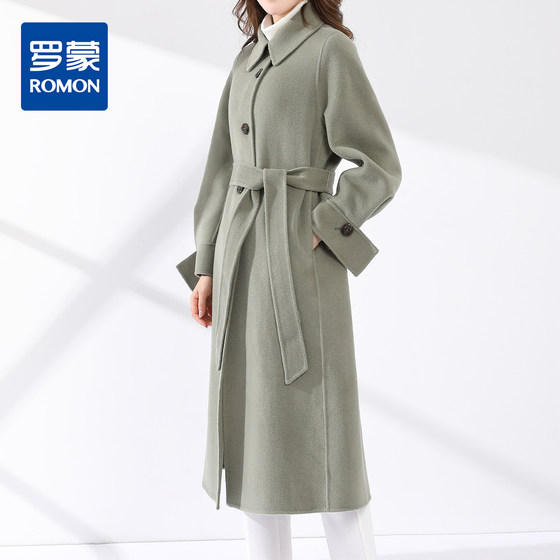 
Luo Meng winter double-sided woolen coat for women mid-length lace-up waist business commuting woolen woolen coat for women