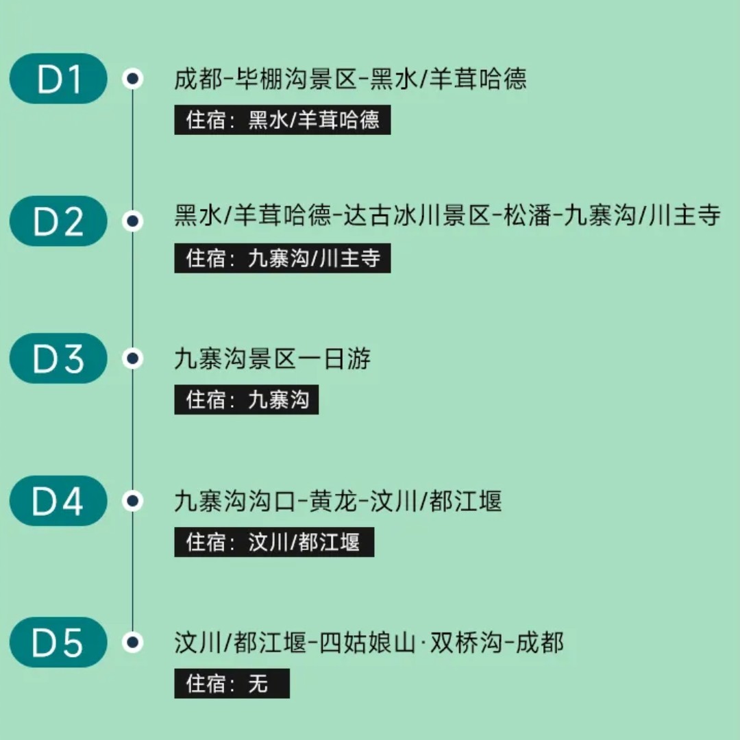 川西跟团游四姑娘山九寨沟黄龙达古冰川毕棚沟5日2-8人摄影纯玩团