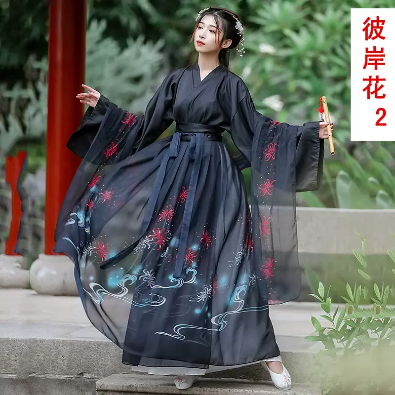 汉服女侠客剑客彼岸花印花黑色霸气中国风学生正品原创古风民族服
