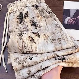 
Clearance leak ~ casual retro ice silk wide-leg pants for women summer thin loose high-waist drapey straight-leg pants for mothers