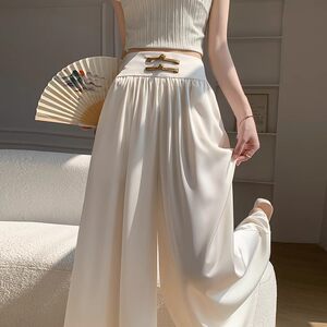 
Clearance clearance new Chinese style Chinese style buckle ice silk wide leg pants for women summer high waist loose large trouser legs floor mopping culottes