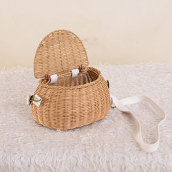 ins New Easiest for Match Small Basket Casual Bag Purely Handmade Woven Bag Rattan Wicker Bag Straw Bag Crossbody Bag
