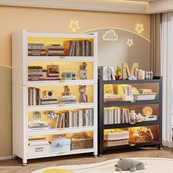 Dust-Proof Bookcase with Door, Household Steel Bookshelf, Children's Floor-Standing Student Storage Cabinet, Iron Art Storage Bookshelf for Study