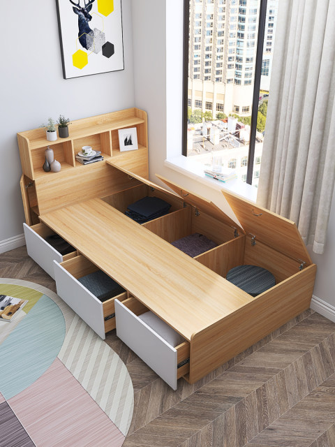 Bookshelf Bed Integrated Storage Patchwork with Drawer Single Children ...