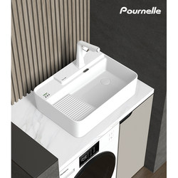 Prel Countertop Basin Side Drainage Household Wash Basin Ceramic Laundry Basin with Washboard Balcony Wash Basin Machine
