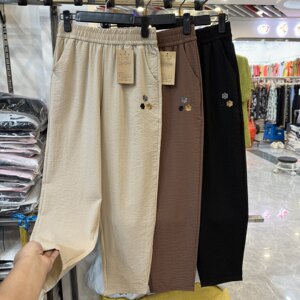 
Cotton and linen harem pants for women in summer thin middle-aged and elderly mothers embroidered casual straight carrot pants elastic waist nine-point pants