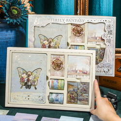Vintage Butterfly Planner Set Gift Box for Students, Girls' Birthday Gift, Elementary School Back-To-School Gift, High-Value Notebook Stationery, Children's Girls' Loose-Leaf Planner Diary Notebook