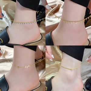 
Summer titanium steel colorless anklet for women with niche design 18K gold high-end foot chain leg ring 2025 hot model