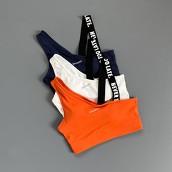 Fitness Running Training Elastic Sports Bra with One-Shoulder Design, English Printed Elastic Band, Personalized Print, Shockproof, High-Intensity Sports New Style