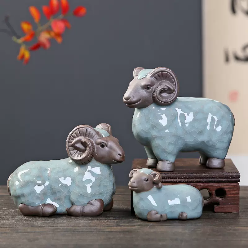 アウトレットオンライン 三羊開泰陶磁羊置物工芸品 - インテリア小物