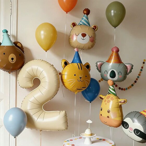 
Circus animal balloons cute cartoon aluminum film boys and girls one-year-old baby birthday arrangement children's decoration scene