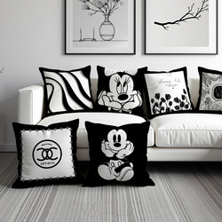 Black and White Mickey ins Pillow, Small Chanel-Style Nordic Sofa Cushion, Simple Line Backrest, Geometric Sofa Pillow Cover