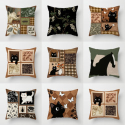 Retro Cat Pillow, Antique Style Living Room Sofa Cushion, Bedroom Bedside Pillow, Office Nap Pillowcase, Backrest