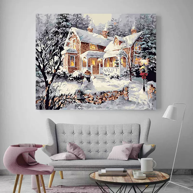 品都山中小屋春夏秋冬景色diy數字油畫減壓填色客廳