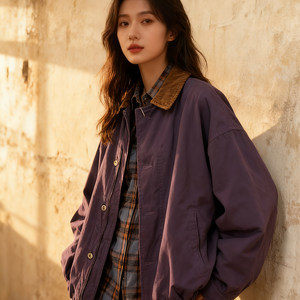 
American retro Ami Khaki Barn style loose-fitting quilted lapel jacket couple Detroit workwear jacket