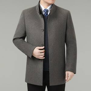 
Double-sided wool coat for men, medium-length, middle-aged woolen stand-collar coat, winter down-lined daddy top