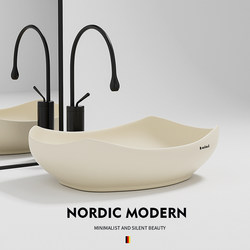 Cream-Style Matte Art Countertop Ceramic Washbasin Nordic High-End Bathroom Home Balcony Washbasin