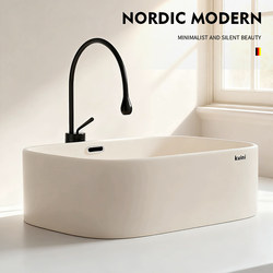 Deep Rectangular Cream-Colored Countertop Ceramic Washbasin, Elevated Nordic Style Bathroom Balcony Household Washbasin
